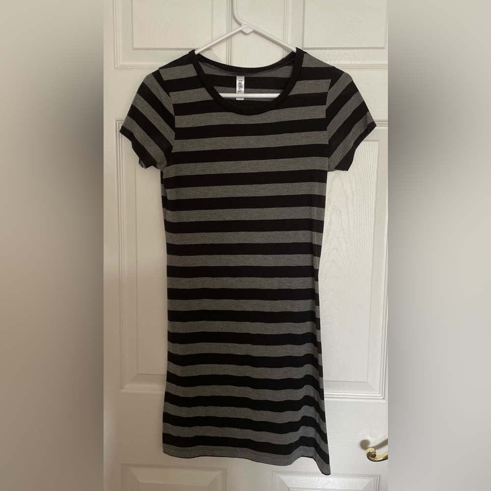Black and gray striped t-shirt dress